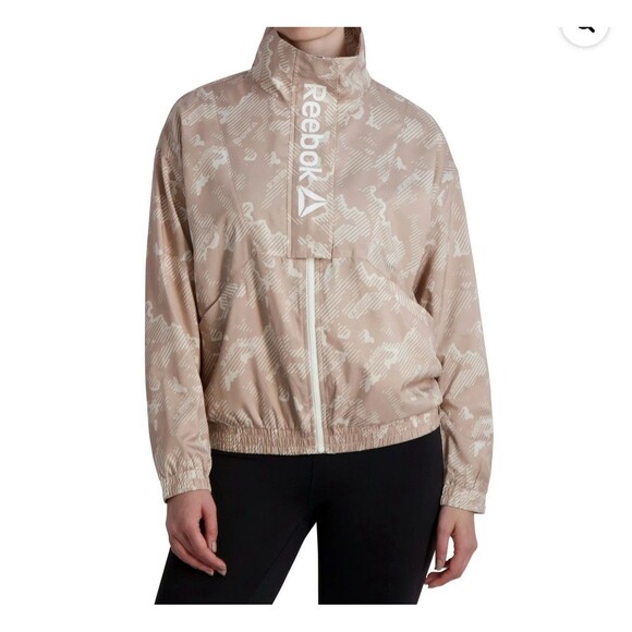 Reebok Women’s Mesh Lined Focus Track Jacket M‎ Camo Beige Zip Logo 2022 - Picture 4 of 12